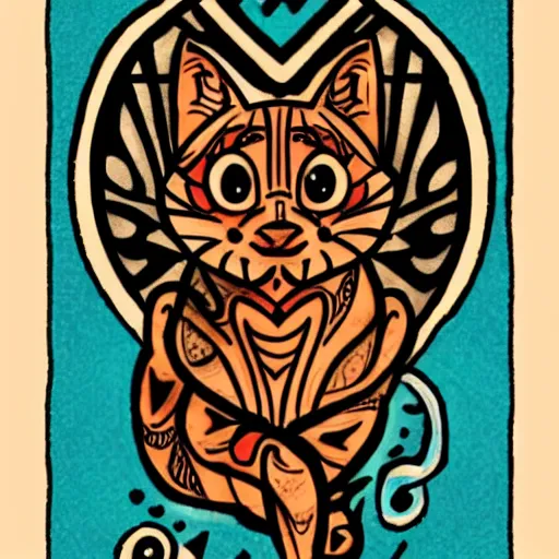 Image similar to tattoo sketch in polynesian style cat hugging the sun