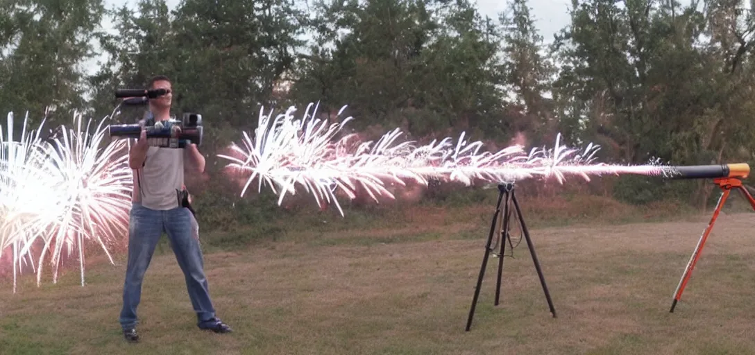 Prompt: A bazooka that shoots fireworks