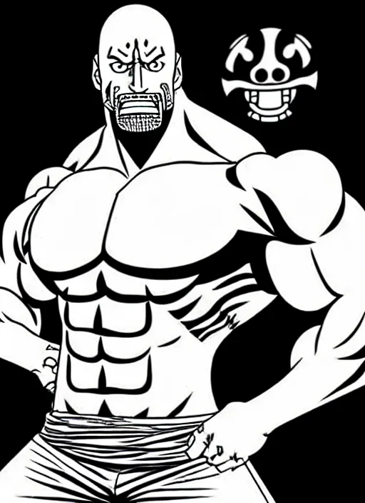 Image similar to dwayne johnson as origin character in one piece manga, sketch by eiichiro oda