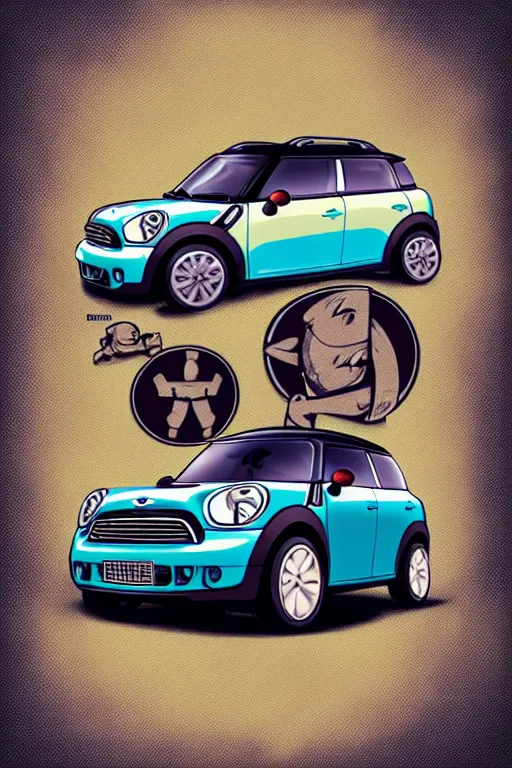 Prompt: “Poster of Blue Mini Cooper Countryman Hybrid with Vikings warriors in a battle. Retro cartoon caricature.”