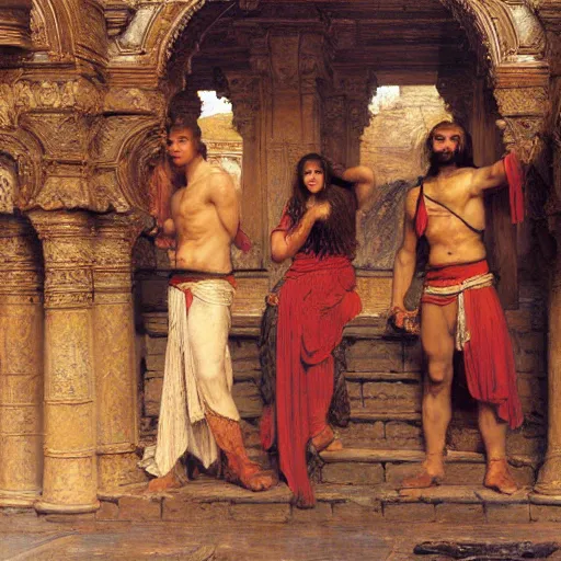 Image similar to orientalist painting of a group of adventurers in a sandstone ruin dungeons and dragons intricate artwork by john william waterhouse and Edwin Longsden Long and Theodore Ralli and Henryk Siemiradzki. high detail 8k