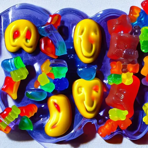 Image similar to Velazquez Las Meninas, candy, sculpted out of candy, gummy candies, gummy bears, gummy worms, colorful award-winning photo of candy, happy smiley