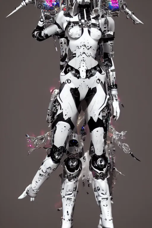 Image similar to white cyborg fashion shot, maasai punk warriors, fractal decorations, unreal engine, trending on artstation,