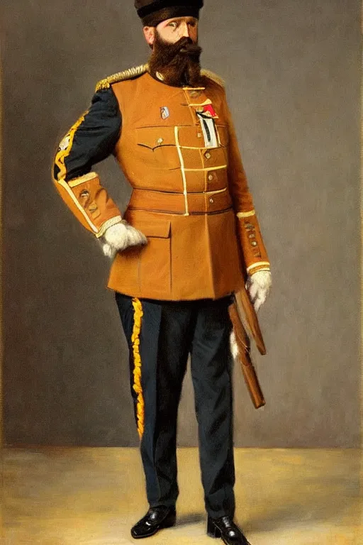 Prompt: full body portrait of the dictator of the memphis grizzlies, 1 8 8 9, in full military garb, oil on canvas by william sidney mount, trending on artstation