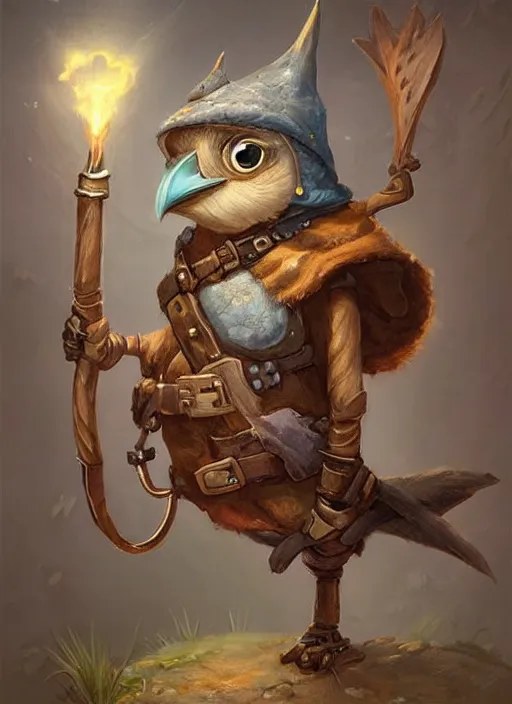 Prompt: cute little anthropomorphic rockfowl explorer wearing steppe cap, tiny, small, miniature animal, baby animal, short, pale black armor, cute and adorable, pretty, beautiful, DnD character art portrait, matte fantasy painting, DeviantArt Artstation, by Jason Felix by Steve Argyle by Tyler Jacobson by Peter Mohrbacher, cinematic lighting