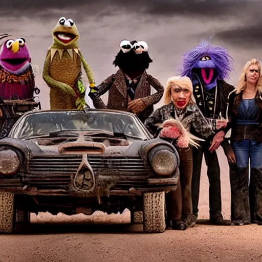 Image similar to Muppets in Mad Max, group photo by Annie Liebowitz