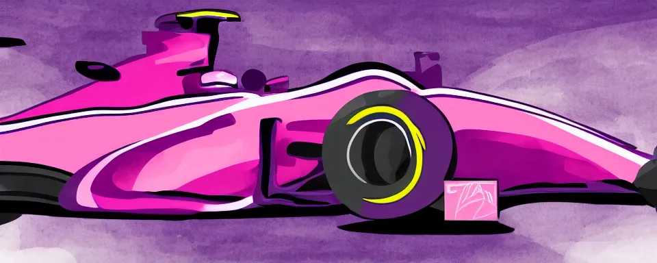 Image similar to abstract illustration of a formula one car, purple and pink