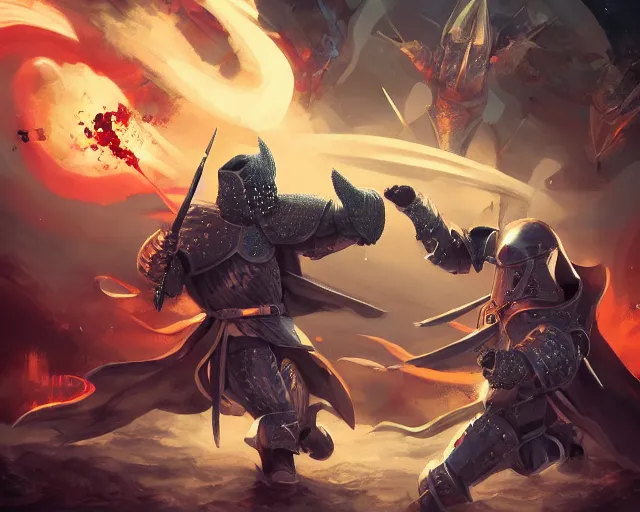 Image similar to battle of two evil knights among the stars, trending on artstation