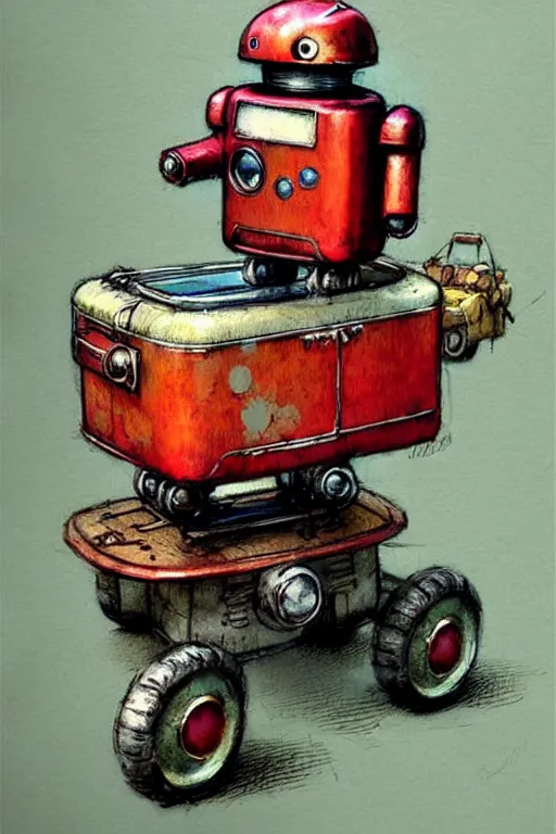 Prompt: adventurer ( ( ( ( ( 1 9 5 0 s retro future robot android teddy wagon. muted colors. ) ) ) ) ) by jean baptiste monge!!!!!!!!!!!!!!!!!!!!!!!!! chrome red