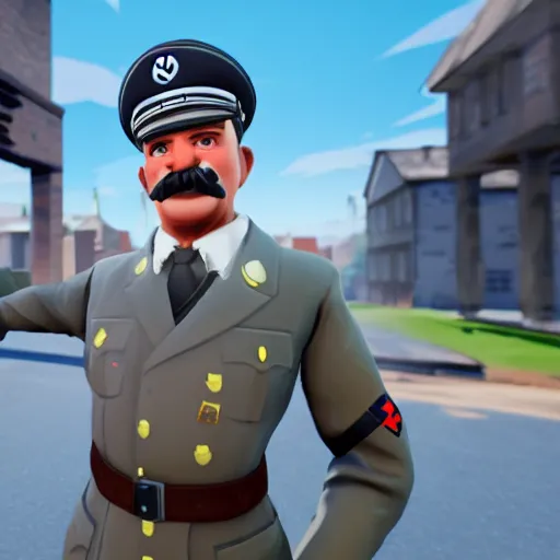 Image similar to adolf hitler as a fortnite character, ingame, 4 k, highly detailed