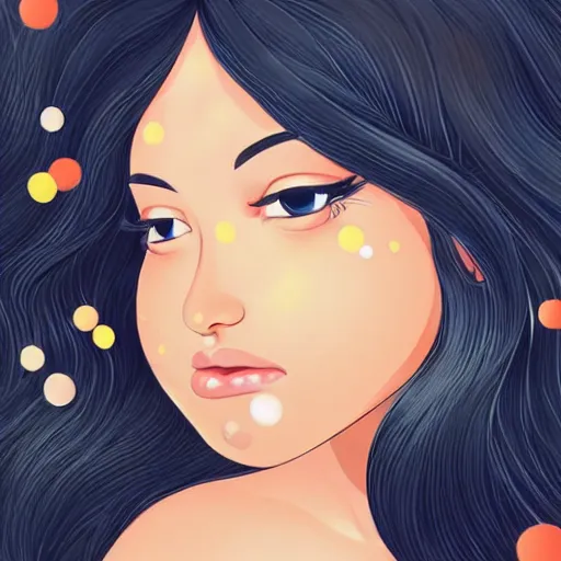 Image similar to beautiful curvy woman with long black hair, tanned skin. she is wearing a dress. birthday party. detailed face. clean cel shaded vector art. shutterstock. behance hd by lois van baarle, artgerm, helen huang, by makoto shinkai and ilya kuvshinov, rossdraws, illustration,