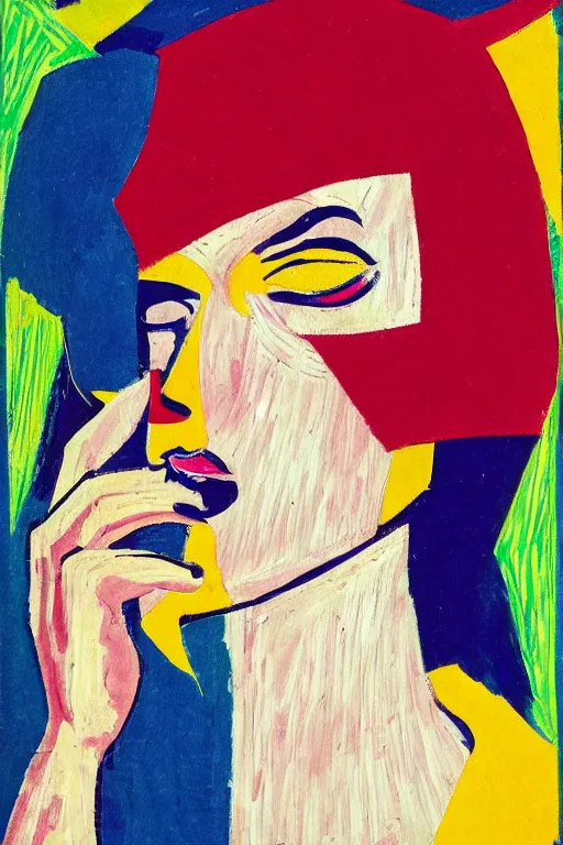 Prompt: 🤑 girl portrait, abstract, rich in details, modernist composition, coarse texture, concept art, visible strokes, colorful, Kirchner, Gaughan, Caulfield, Aoshima, Earle