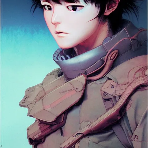 Image similar to prompt : fighter portrait soft light painted by james jean and katsuhiro otomo and erik jones, inspired by evangeleon anime, smooth face feature, intricate oil painting, high detail illustration, sharp high detail, manga and anime 1 9 9 0