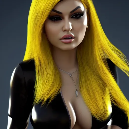 Image similar to portait of haifa wehbe, yellow hair, hd, centred, unreal engine