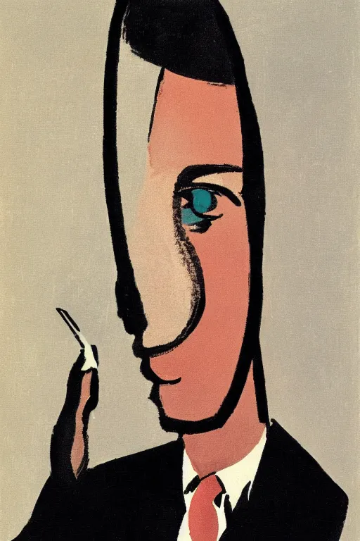 Image similar to man looking into a mirror, 1960’s minimalist advertising illustration, painterly, expressive brush strokes