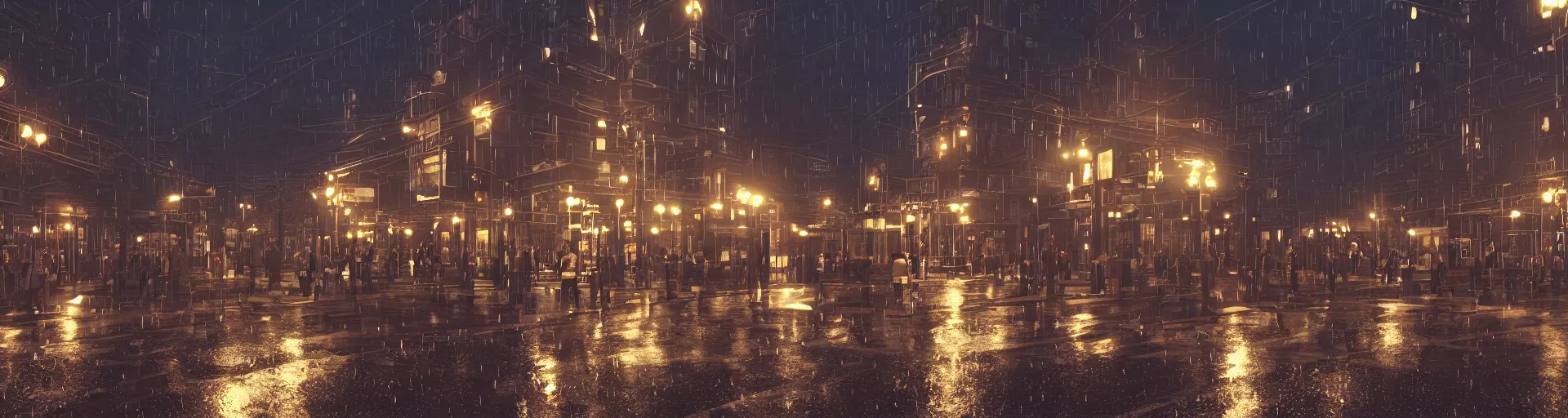 Image similar to raytracing night time city, lots of rain, realistic