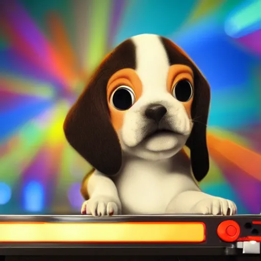 Image similar to puppy as a DJ, 8k, by Pixar