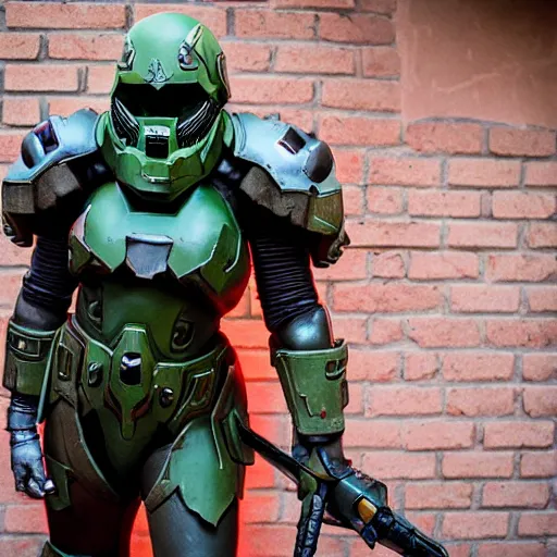 Image similar to doom slayer from doom eternal cosplay, photography, 9 0 s