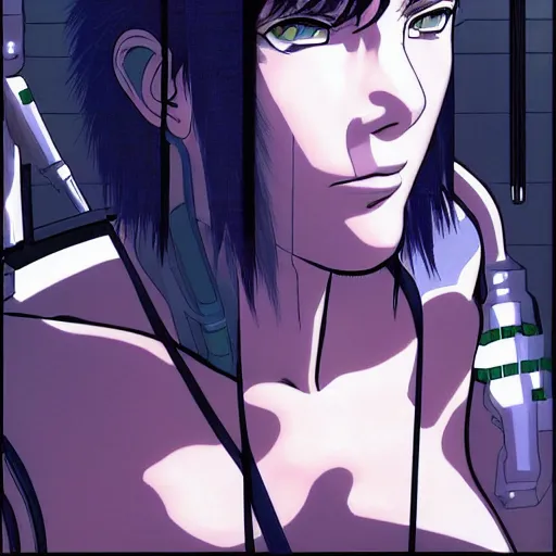 Image similar to Ghost in the Shell, GitS, perfect face, Major Motoko Kusanagi, style by Masamune Shirow