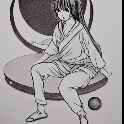 Image similar to portrait of a girl with a yin - yang ball at her feet, detailed manga art panel, professional