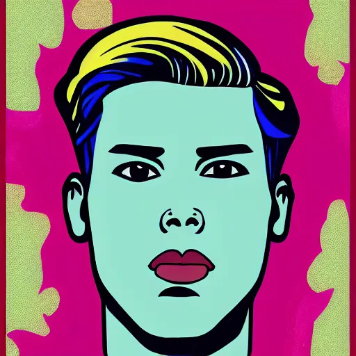 Image similar to handsome male portrait, cartoon network style, big lips, vivid colors