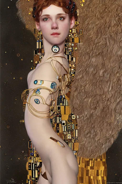 Image similar to beautiful young maiden cyborg, highly detailed, artstation, illustration, art by Gustav Klimt