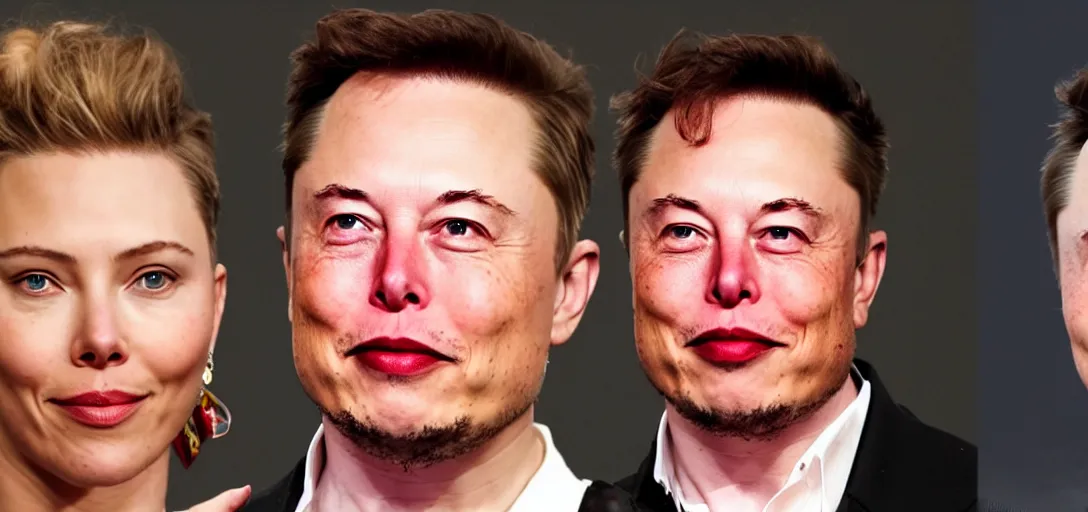 Prompt: Elon Musk is animorphing into Scarlett Johansen, highly detailed color drawing