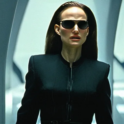 Prompt: close - up of natalie portman as agent smith in the matrix, movie still frame, promotional image, imax 7 0 mm footage