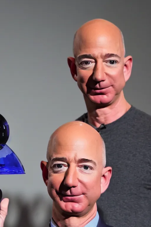 Image similar to the top of jeff bezos head is a magic 8 ball