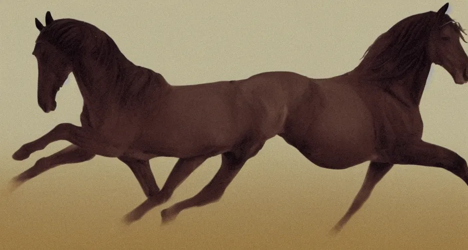 Prompt: a horse running, profile