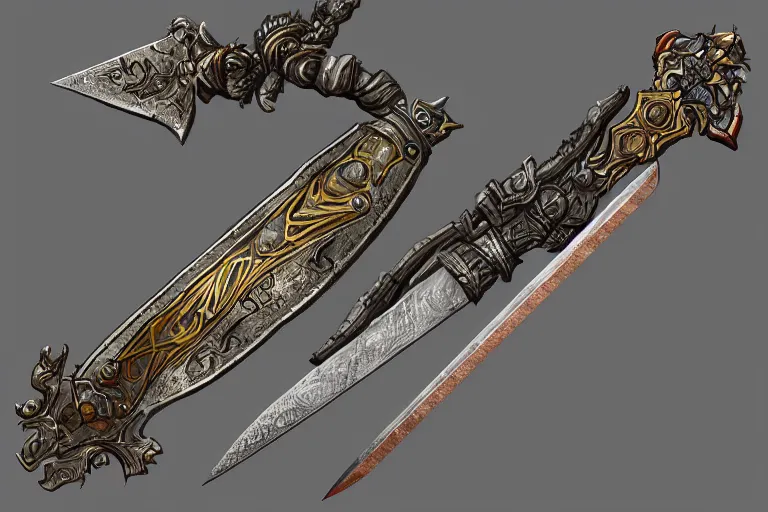 Image similar to magical artifact, sword intricate, artstation, dramatic lighting