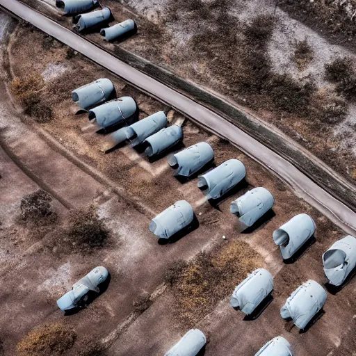 Image similar to an aerial photo of a convoy of futuristic tanks riding in a long line into a smoky hole in the ground, moody cinematic light