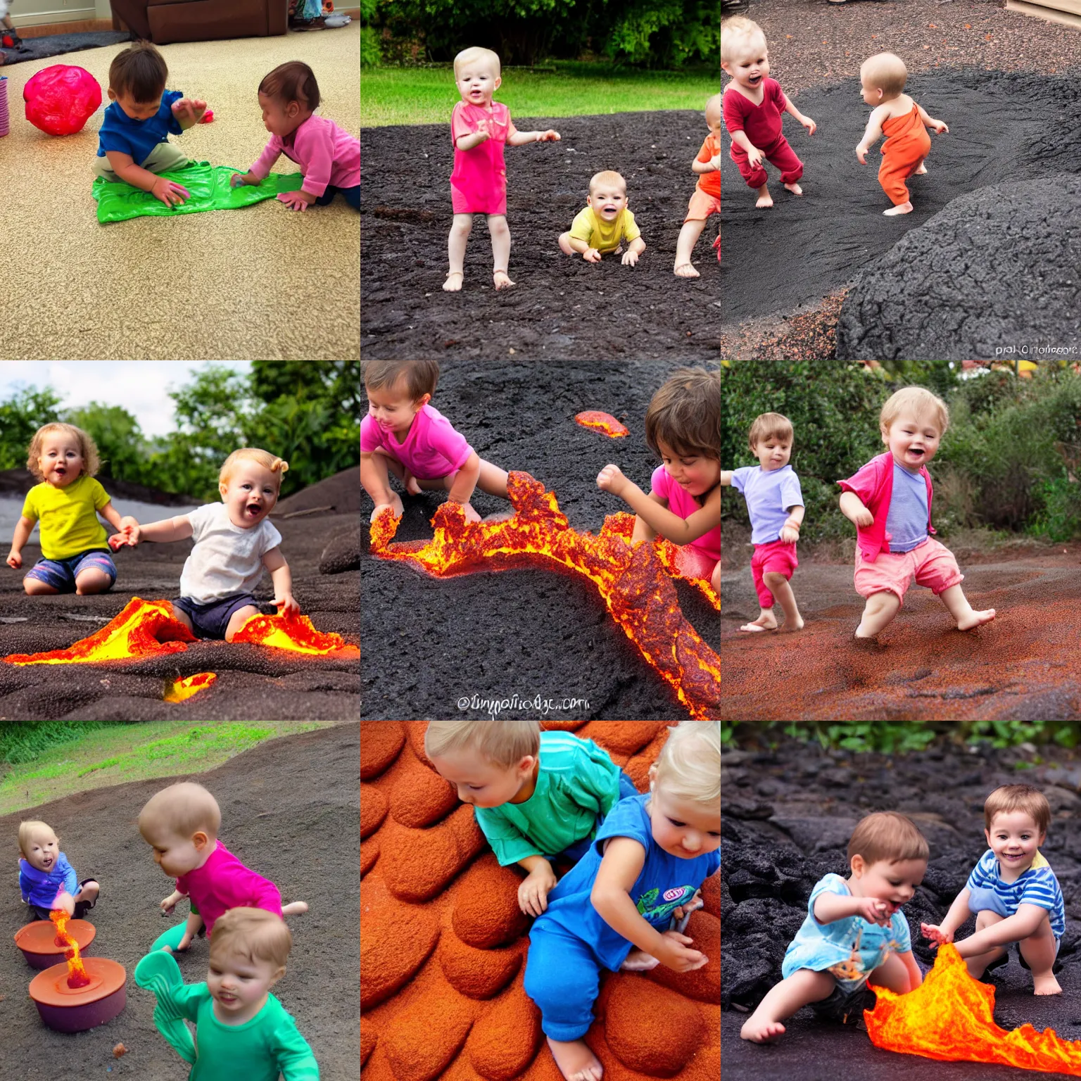 Prompt: toddlers playing in lava