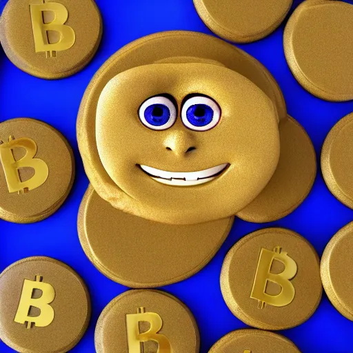 Image similar to luckys calls crypto logo golden cookie with big eyes, licking itself, big tongue, funny character from pixar, detailed 3d render, rim light