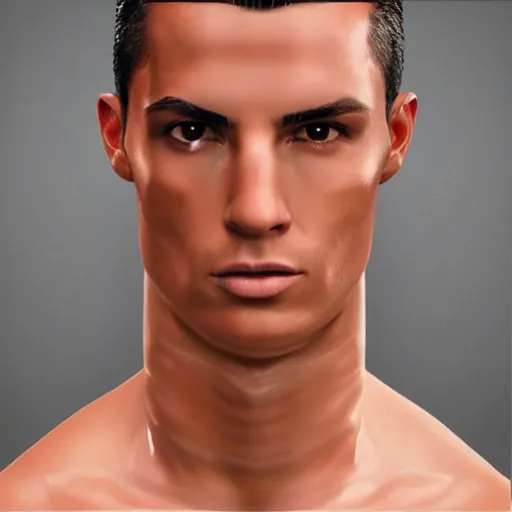 Image similar to “a realistic detailed photo of a guy who is an attractive humanoid who is half robot and half humanoid, who is a male android, Cristiano Ronaldo, shiny skin, posing like a statue, blank stare”