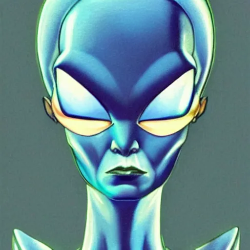 Image similar to portrait of a gorgeous female blue alien, sharp, detailed, in the style of Moebius