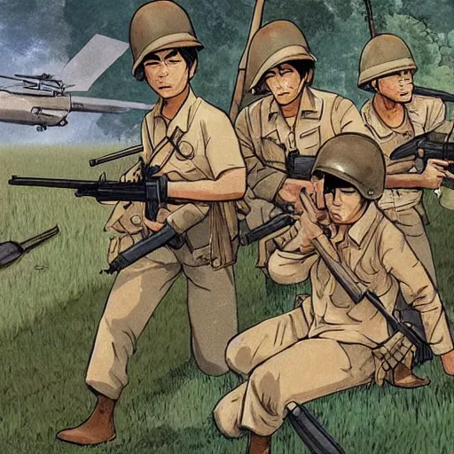 Prompt: vietnam war in the style of Hayao Miyazaki