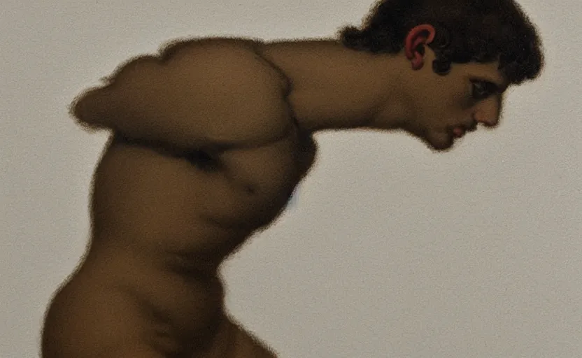 Image similar to hazy silhouette of a young athletic ancient greek male from a baroque painting on a white background