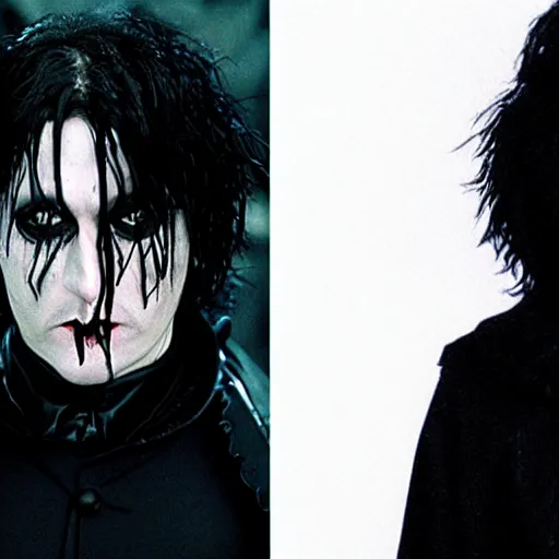 Image similar to Edward Scissor Hands as Snape from Harry Potter as The Crow, Gritty Dark Cinematic Lighting, Screen-Still