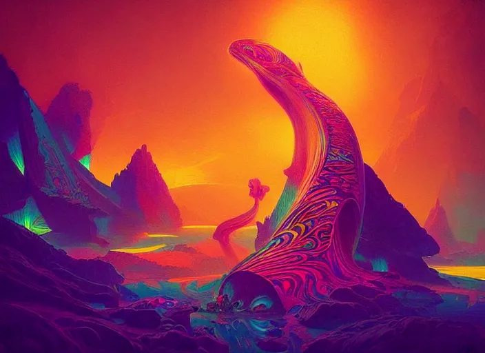 Prompt: “ a psychedelic portrait of dmt, vibrant color scheme, highly detailed, in the style of romanticism, cinematic, artstation, moebius, greg rutkowski ”