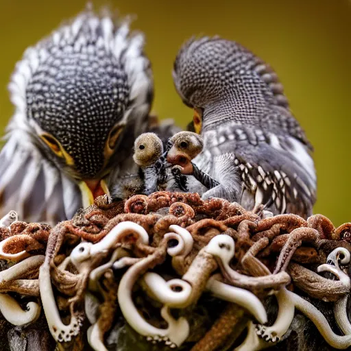 Image similar to Cuckoo chicks in nest being fed by an octopus national geographic photography