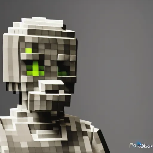 Prompt: a photography of a marble statue of steeve from minecraft at the louvres museum, f 2. 0, 4 k