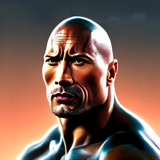 Prompt: portrait of dwayne johnson with full head of hair, expressive pose, futuristic, highly detailed, digital painting, artstation, concept art, smooth, sharp focus, by quentin tarantino