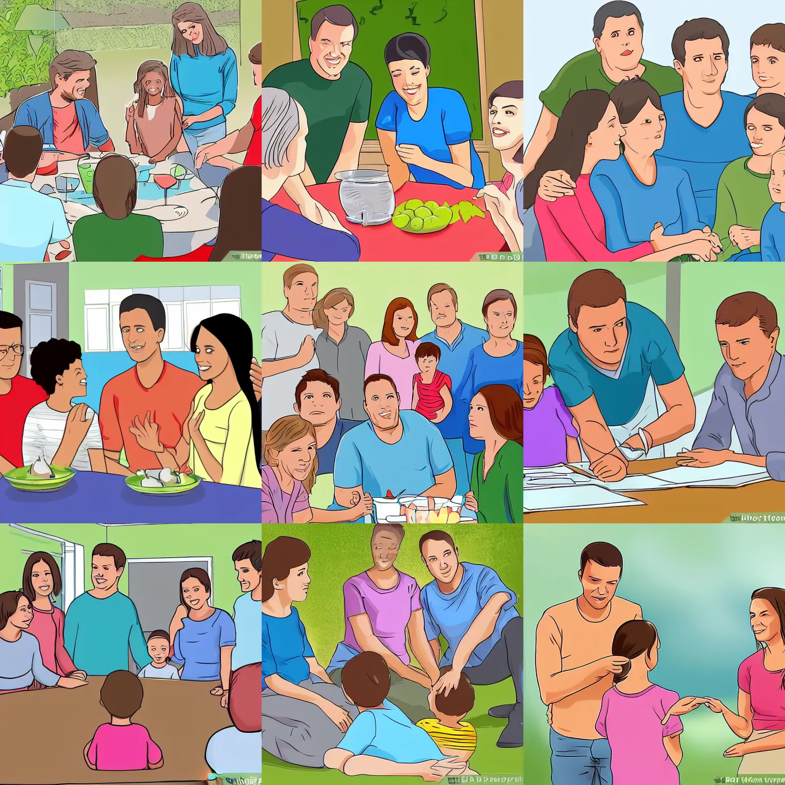 Prompt: Stock photo of a family reunion ruined, Wikihow Illustration