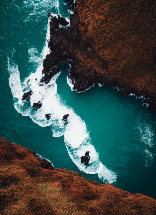 Image similar to a view of the ocean from a cliff, a tilt shift photo by liam wong, unsplash, naturalism, cinematic view, terragen, shot on 7 0 mm