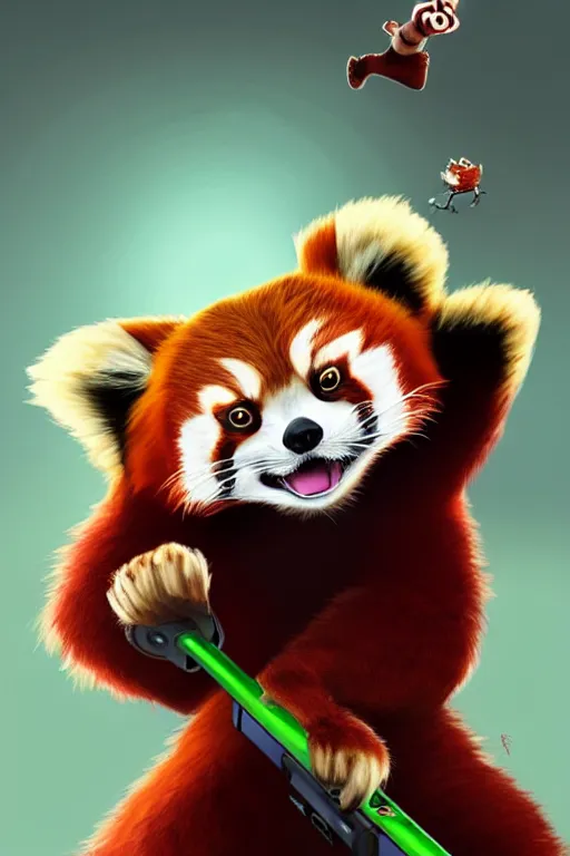 Image similar to red panda playing xbox one, animation pixar style, by pendleton ward, magali villeneuve, artgerm, rob rey and kentaro miura style, golden ratio, trending on art station