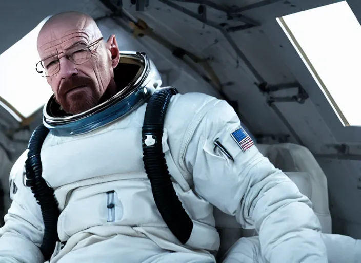 Prompt: film still of Walter White as Cooper in Interstellar, 4k