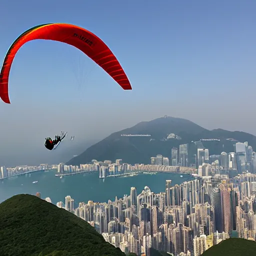 Image similar to sauron making paraglider above hong kong, fantasy