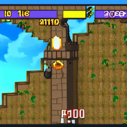 Image similar to Screenshot of a game boy advance platforming game featuring a witch