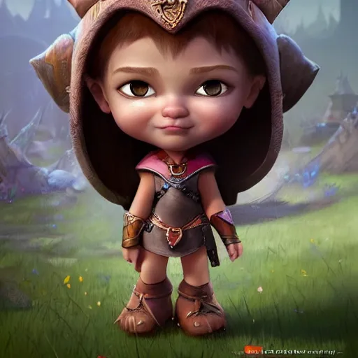 Image similar to super cute little warrior princess 3D concept by Tiger HKN and Gediminas Pranckevicius, face very realistic, Game Art, Ultra wide angle, hyper detailed, Character Modeling, cartoon, cinematic, raytrace, Trend on artstation, C4D